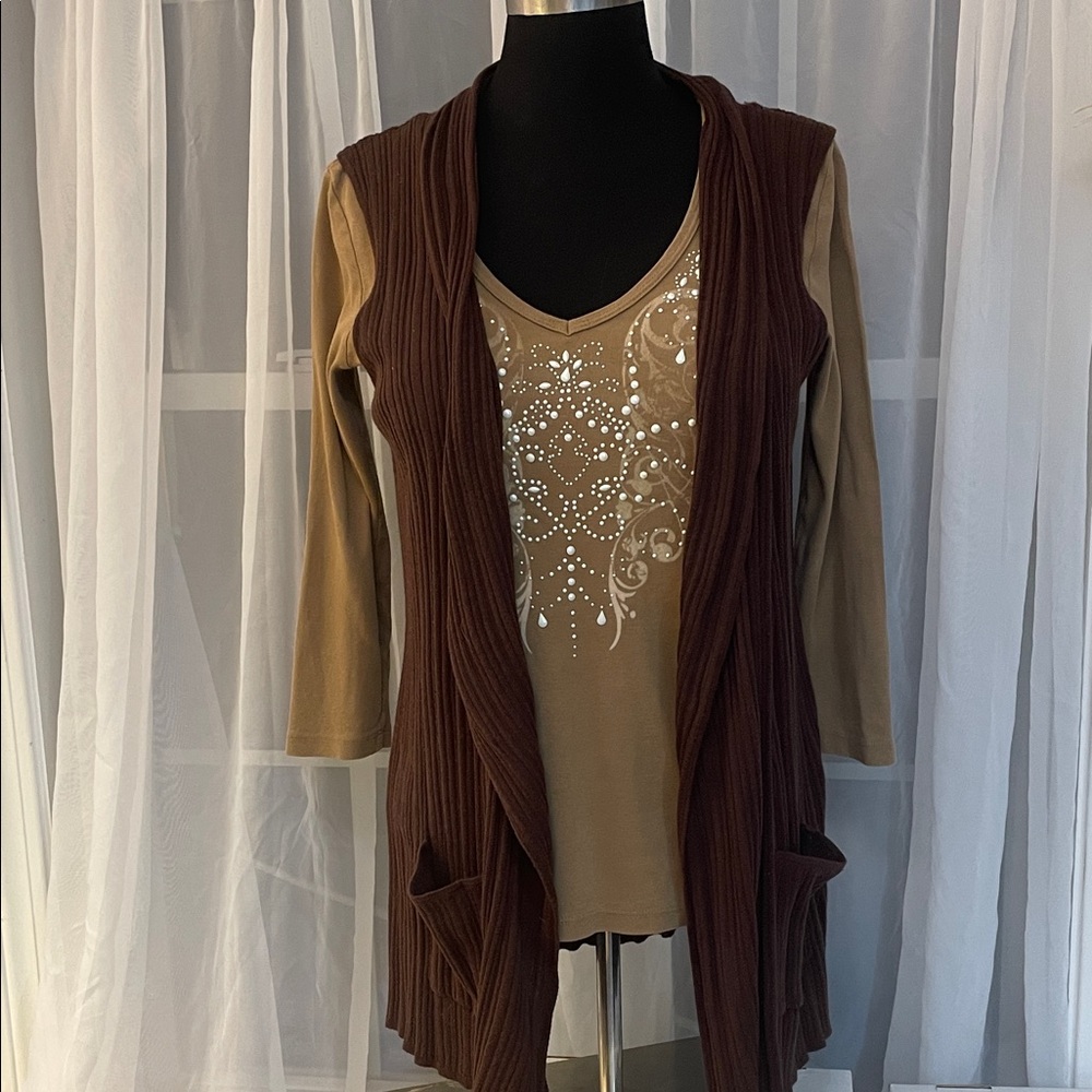 dressbarn Brown knit vest size 14 and Tan jersey size M